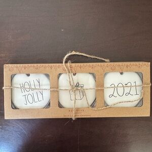 New Set of 3 Rae Dunn White Ceramic Holiday Ornaments Rustic Charm 2021